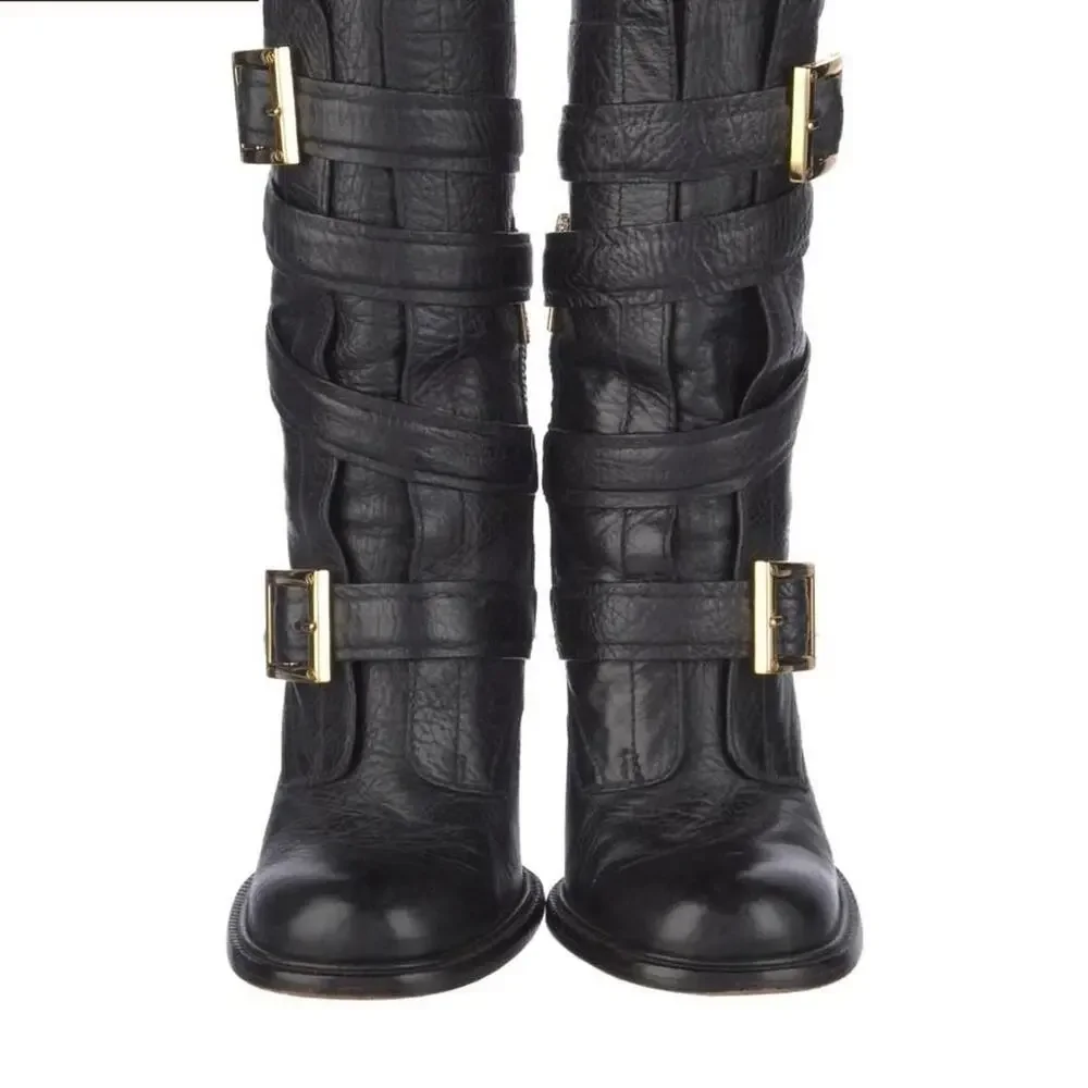 Tory Burch Jaden Black Pebbled Leather Boots